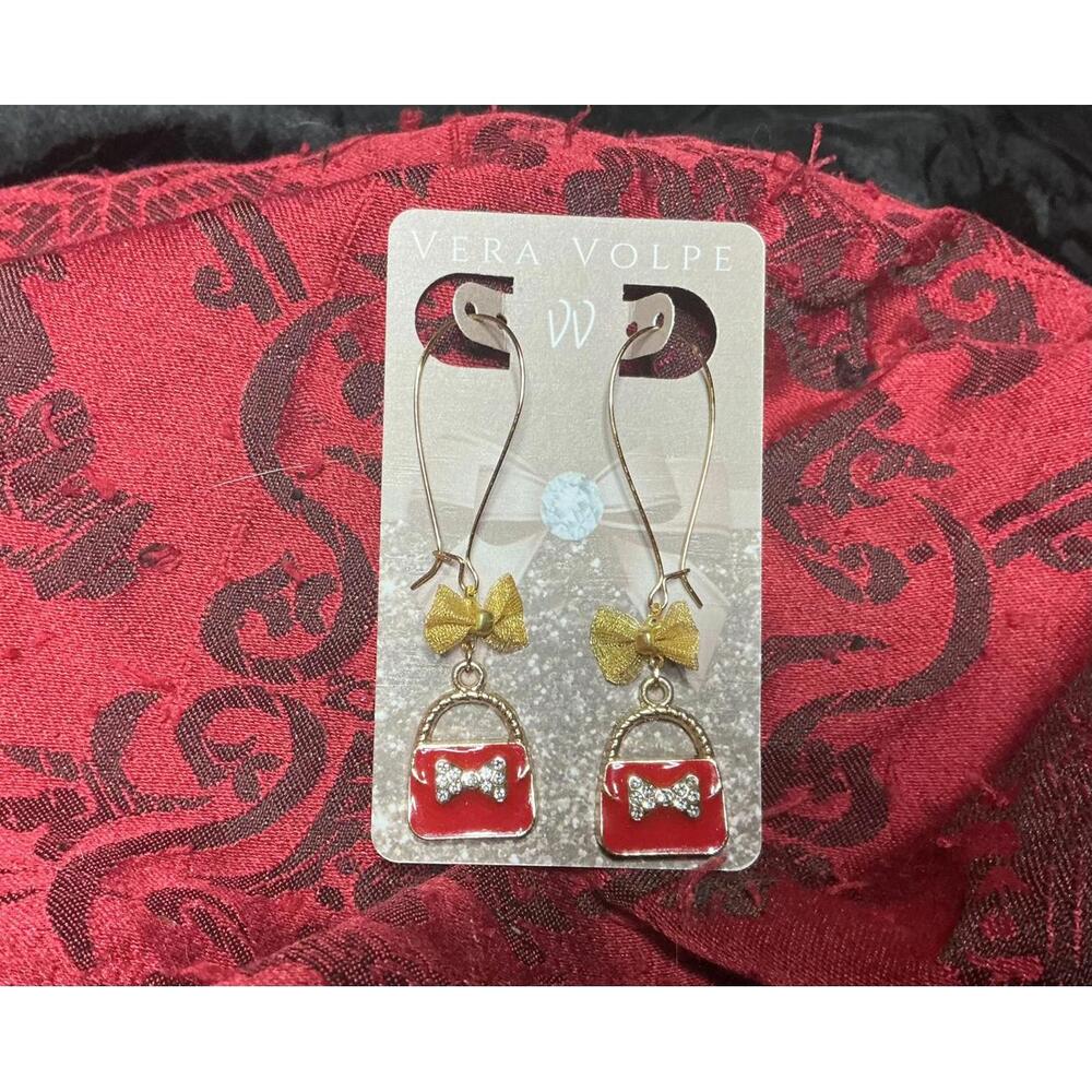 Playful Red Bow Purse Earrings